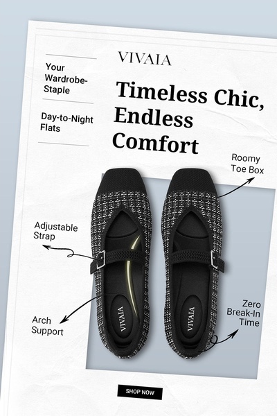 flats, ballet flats, dress shoes, comfort shoes, slip on shoes, mary jane flats, women shoes, product launch, minimalist, trustworthy, neutral, black